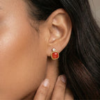 Woman wearing red agate gold vermeil stud earrings | VAHN Jewels
