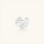 Wide ridged wave statement ring in solid 925 sterling silver, front view | VAHN Jewels