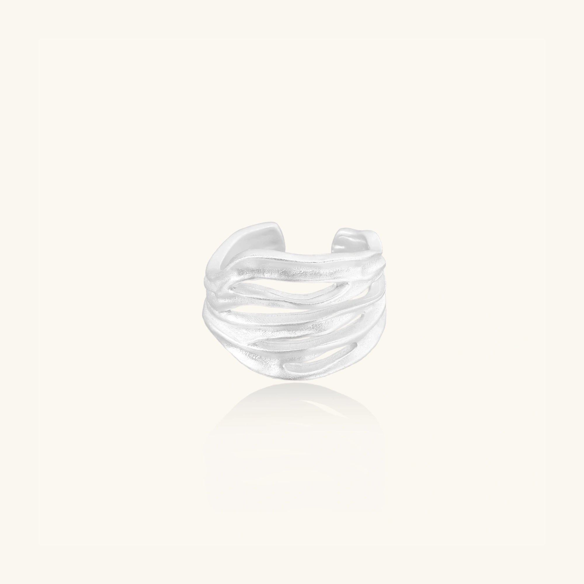 Wide ridged wave statement ring in solid 925 sterling silver, front view | VAHN Jewels
