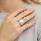 Woman wearing chunky silver dome ring in sterling silver | VAHN Jewels