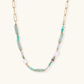 Seafoam quartz pearl beaded necklace in 14K gold plated stainless steel with prasem quartz and baroque pearls