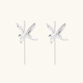 Silver dragonfly threader earrings in solid 925 sterling silver with brushed sculpted wings by VAHN Jewels