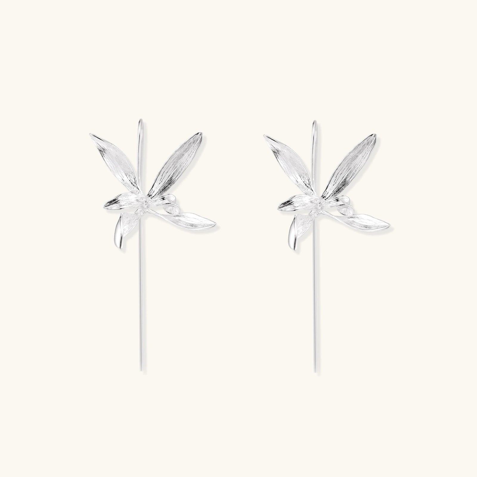 Silver dragonfly threader earrings in solid 925 sterling silver with brushed sculpted wings by VAHN Jewels