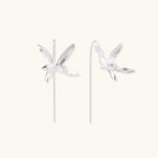 Pair view of silver dragonfly threader earrings showing sculpted wings and threader chain by VAHN Jewels