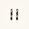 Striped black and gold enamel hoop earrings in 14K gold-plated 925 sterling silver with cubic zirconia, front view | VAHN Jewels