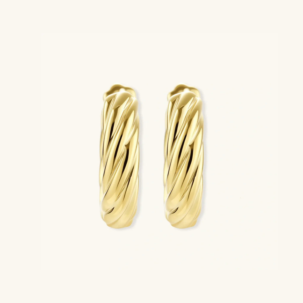 Twisted rope gold huggie earrings in 14K gold-plated 925 sterling silver with rope texture by VAHN Jewels