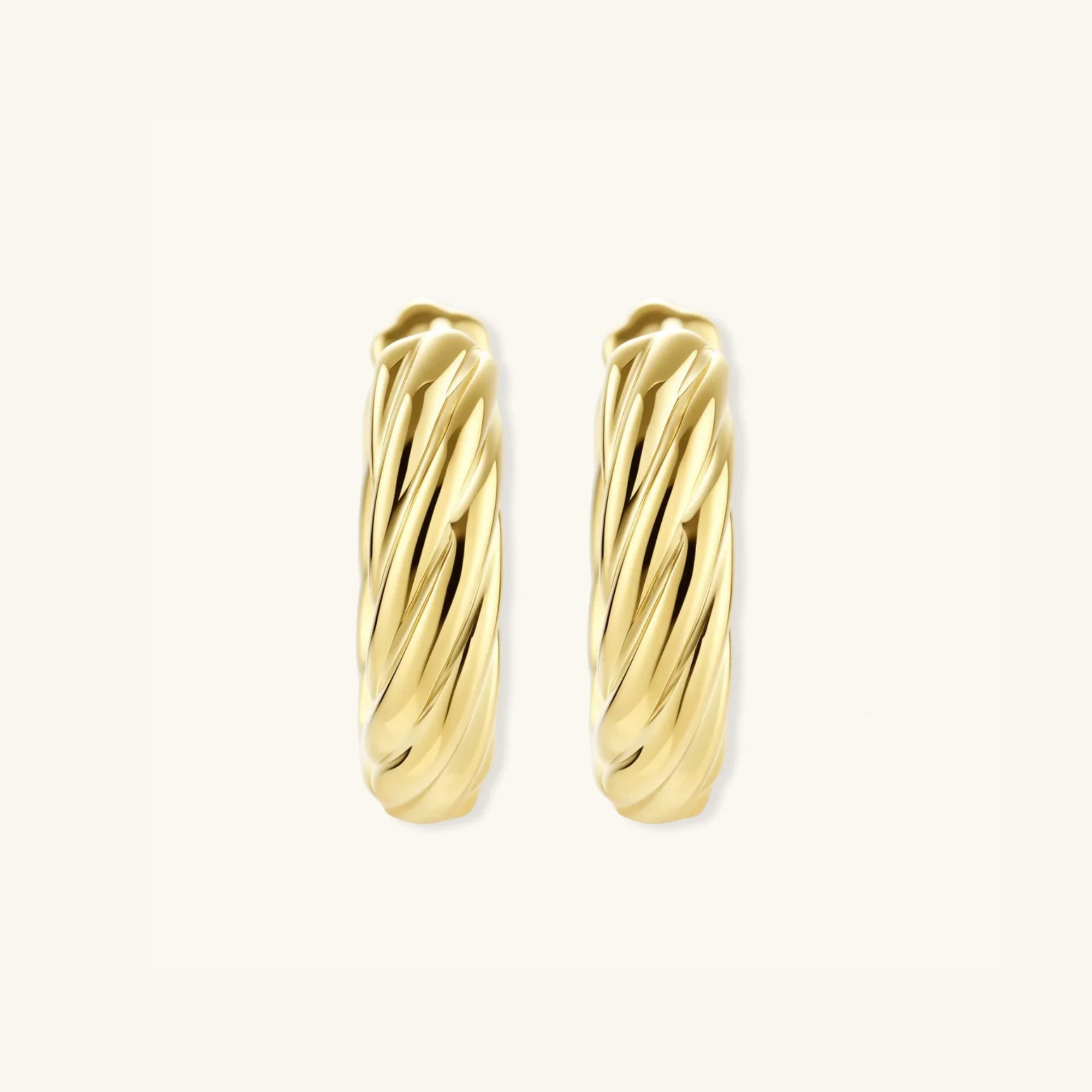 Twisted rope gold huggie earrings in 14K gold-plated 925 sterling silver with rope texture by VAHN Jewels