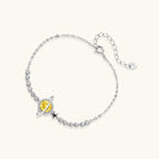 Yellow moissanite Saturn silver bracelet in 925 sterling silver with pave tennis chain
