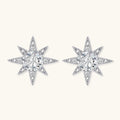 Celestial star stud earrings in 925 silver with moissanite on white background