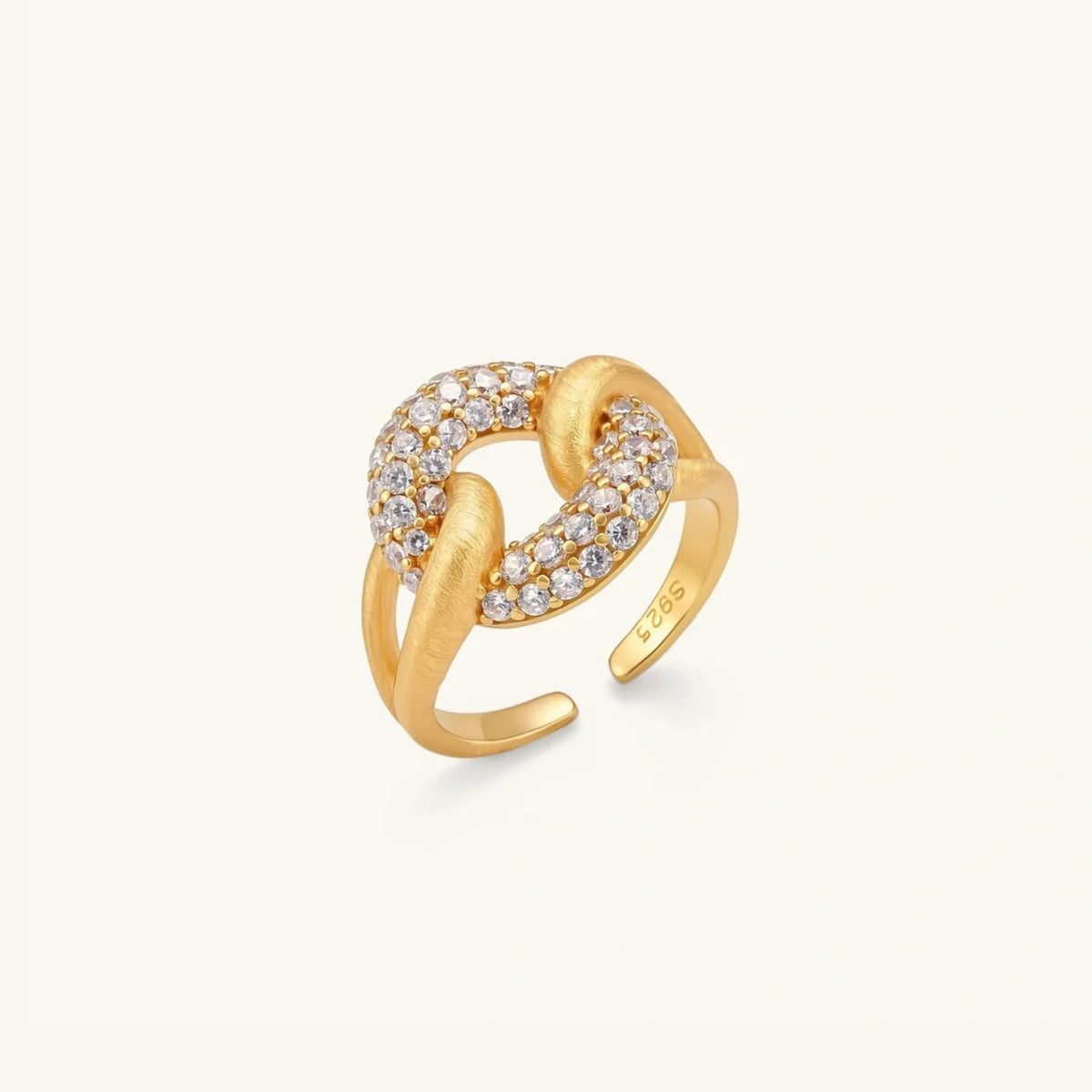 Chain link ring showing brushed texture and adjustable open band | VAHN Jewels