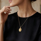 Pave coin pendant necklace worn at the collarbone | VAHN Jewels