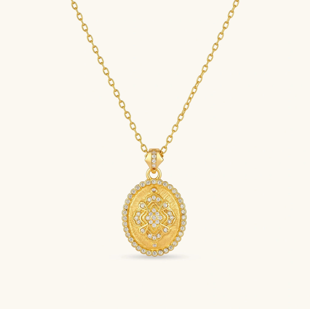Pave coin pendant necklace in 18K gold-plated 925 sterling silver | VAHN Jewels