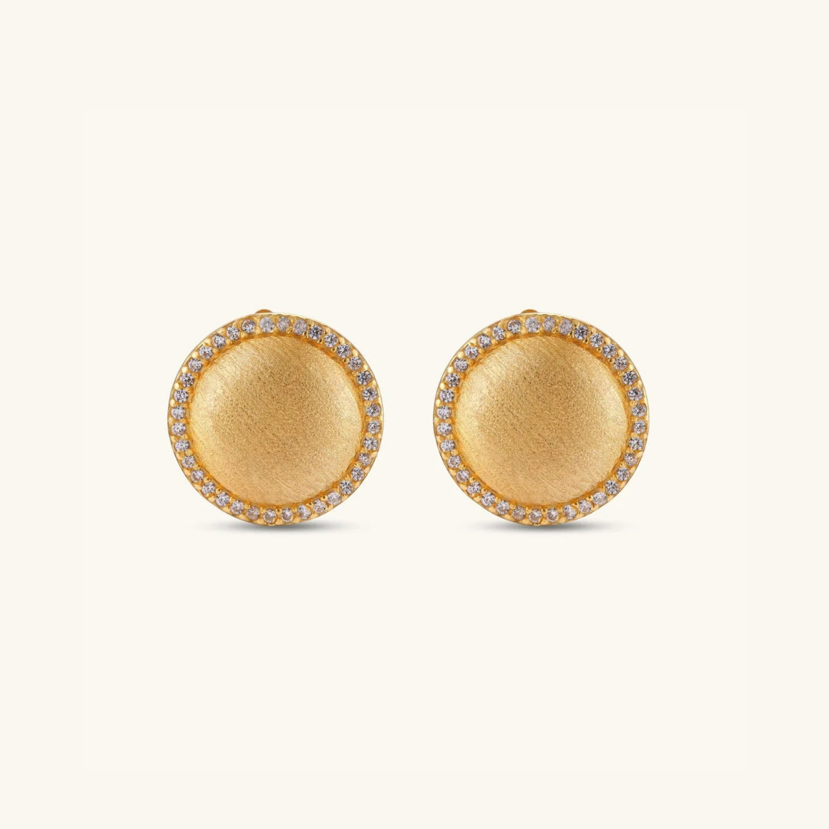 Brushed gold dome halo stud earrings in 18K gold-plated 925 sterling silver | VAHN Jewels