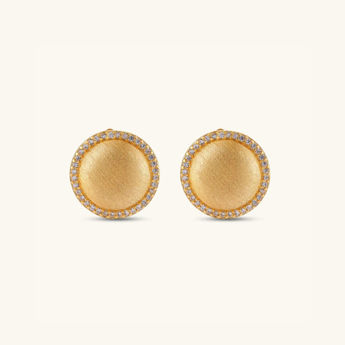 Brushed gold dome halo stud earrings in 18K gold-plated 925 sterling silver | VAHN Jewels