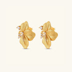Pair of gold flower earrings with cubic zirconia accents | VAHN Jewels