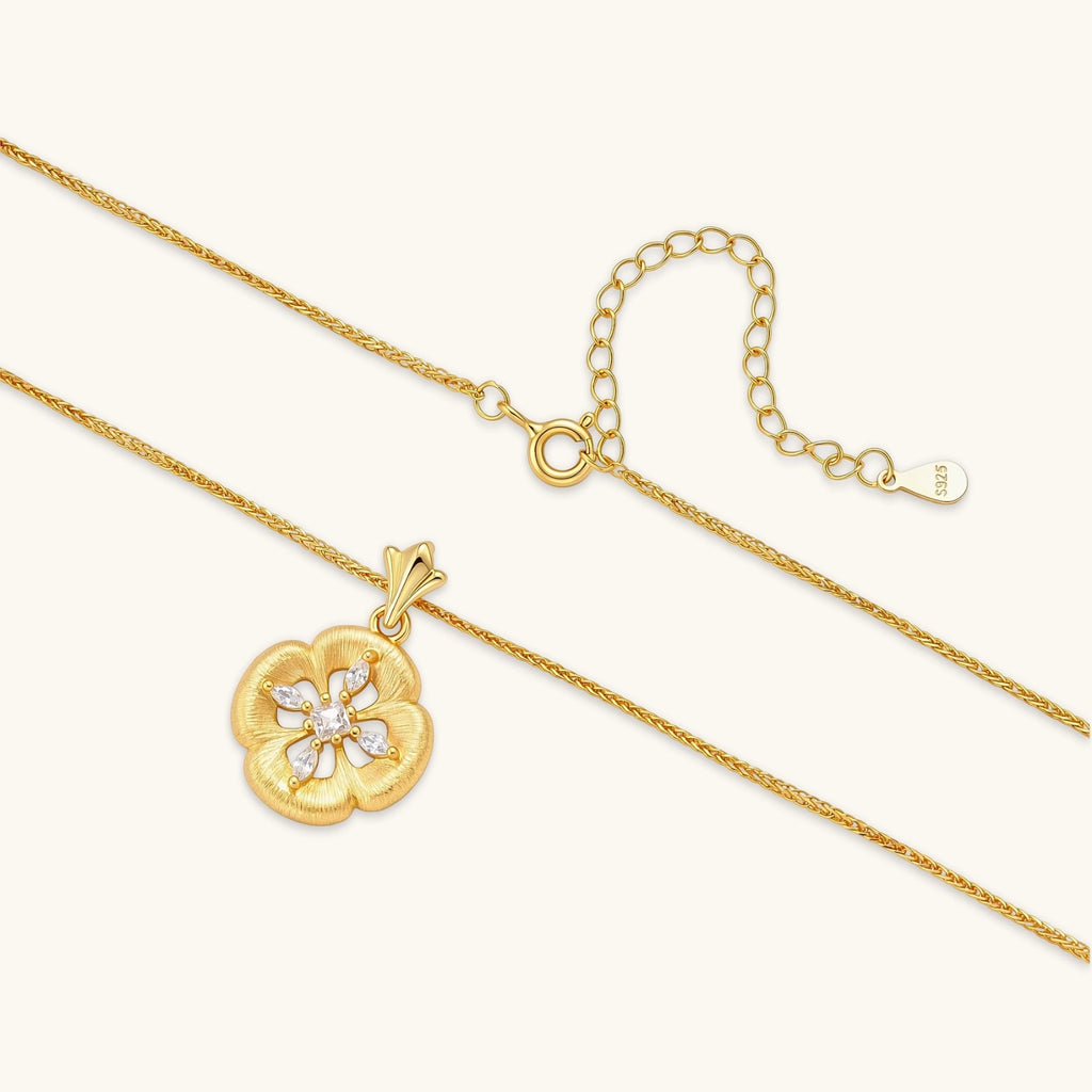 Gold flower pendant on an adjustable wheat chain with extender | VAHN Jewels