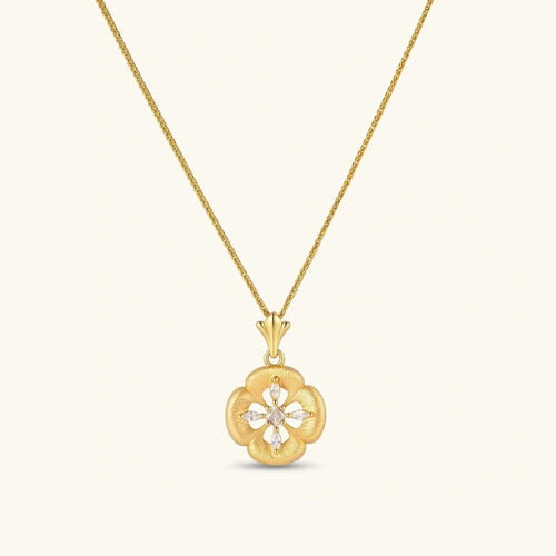 Brushed gold flower pendant necklace in 18K gold-plated 925 sterling silver | VAHN Jewels