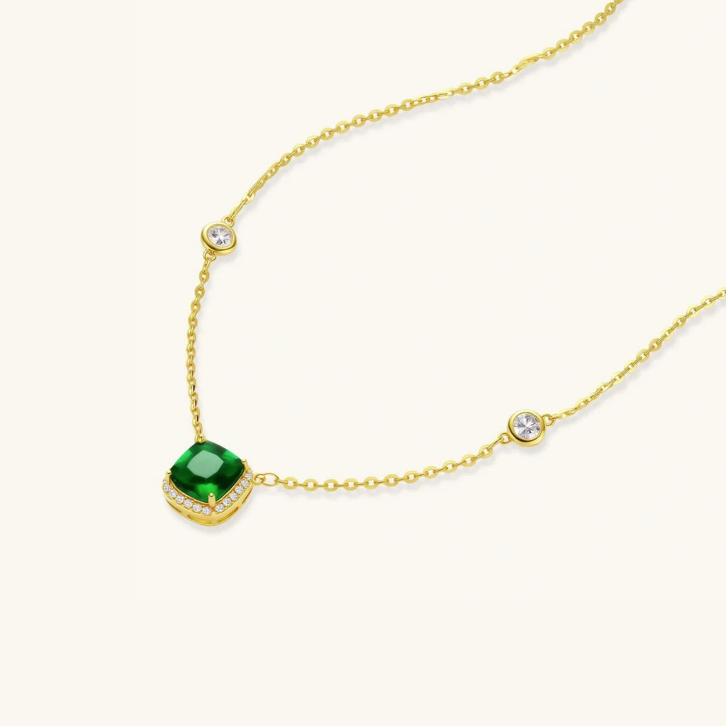 Green stone necklace with accent stations on an adjustable fine chain | VAHN Jewels