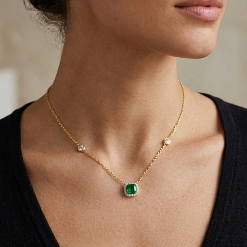 Green stone pendant necklace worn at the collarbone | VAHN Jewels
