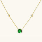 Green stone pendant station necklace in 14K gold-plated 925 sterling silver | VAHN Jewels