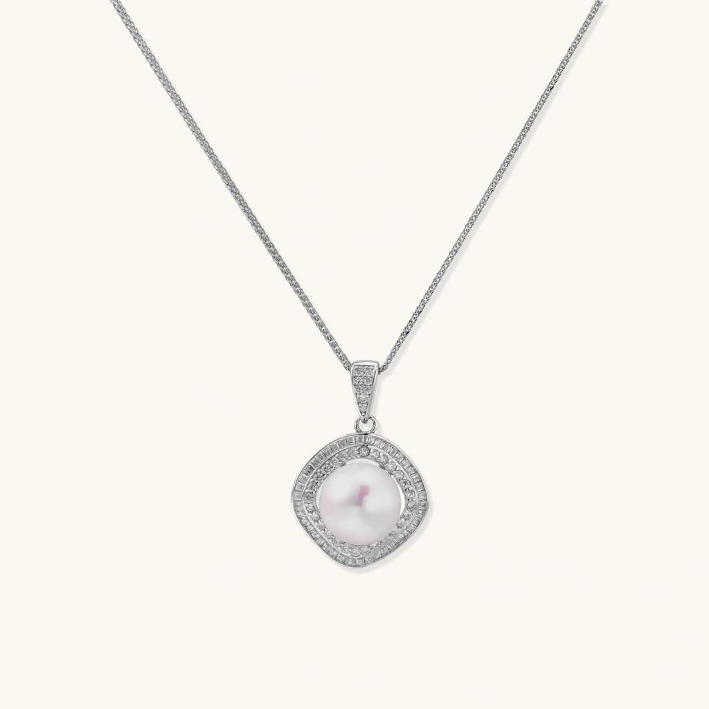 Double halo freshwater pearl pendant necklace in rhodium-plated 925 sterling silver | VAHN Jewels