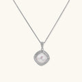 Double halo freshwater pearl pendant necklace in rhodium-plated 925 sterling silver | VAHN Jewels