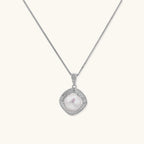 Double halo freshwater pearl pendant necklace in rhodium-plated 925 sterling silver | VAHN Jewels
