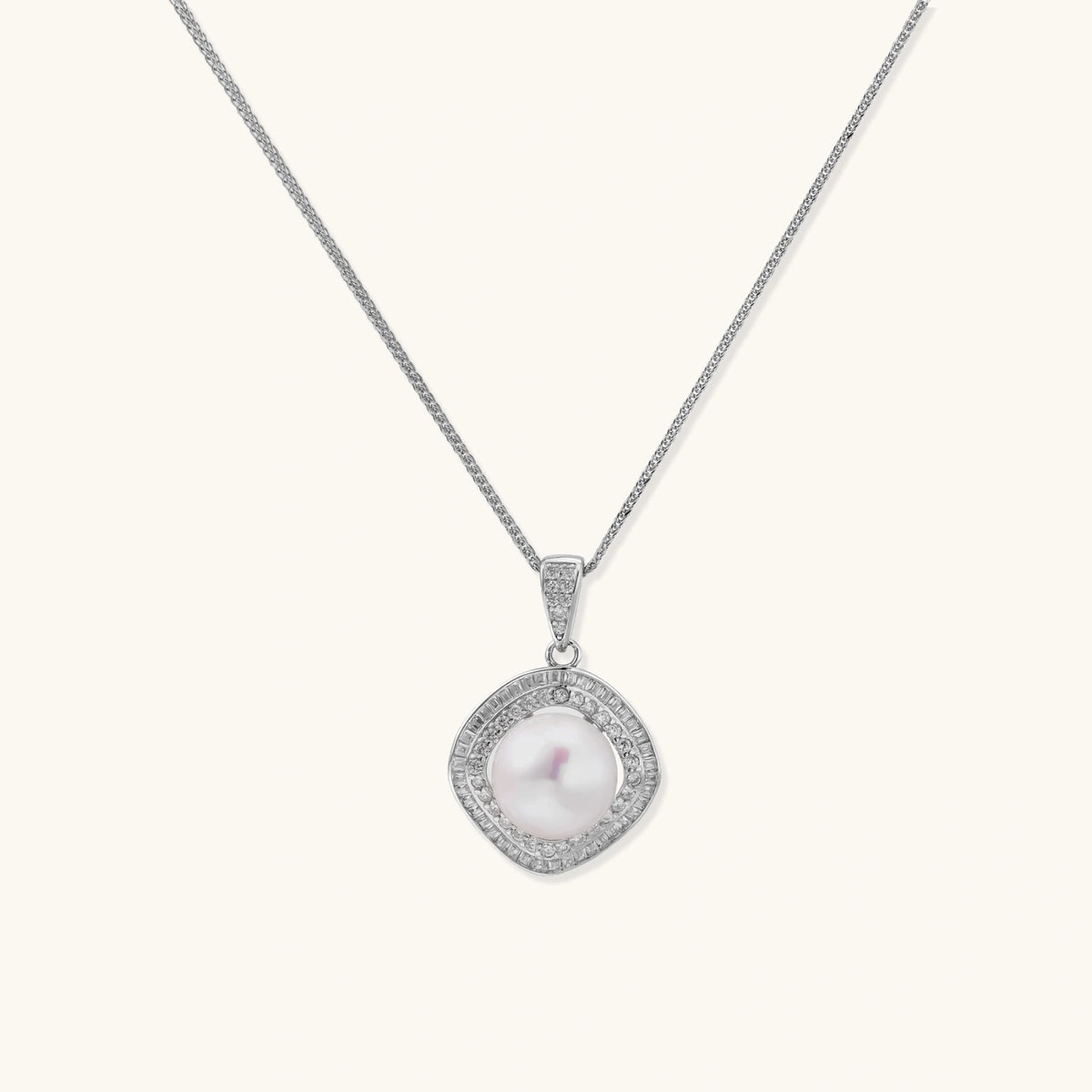 Double halo freshwater pearl pendant necklace in rhodium-plated 925 sterling silver | VAHN Jewels